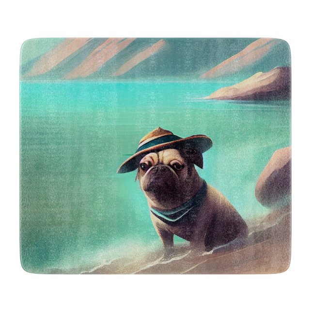 Mops mit Strandmalerei Schneidebrett (Vorderseite)