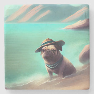 Mops mit Strandmalerei Steinuntersetzer