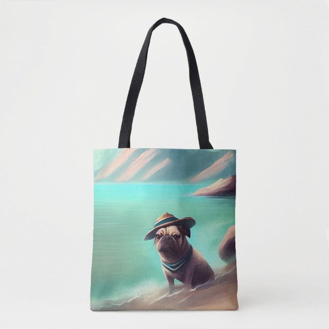 Mops mit Strandmalerei Tasche (Vorderseite)