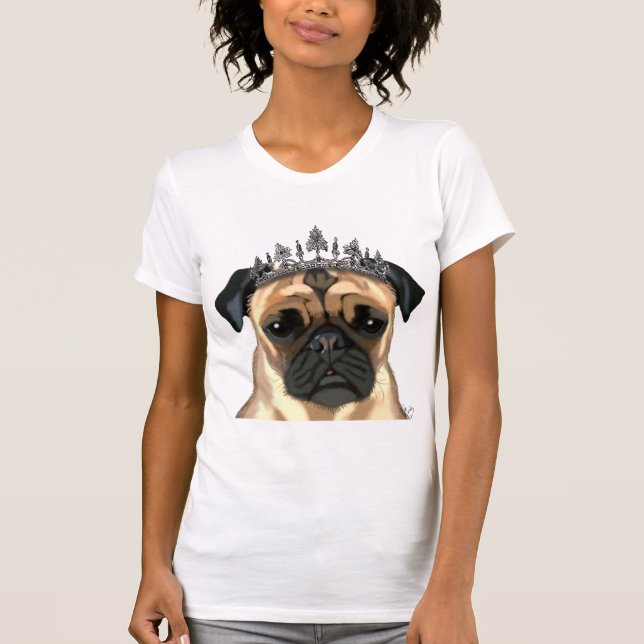 Mops mit Tiara T-Shirt (Vorderseite)
