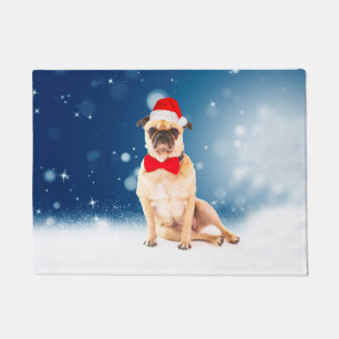 Mops mit Weihnachts-Weihnachtsmannmütze Fußmatte