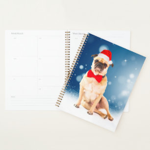 Mops mit Weihnachts-Weihnachtsmannmütze Planer