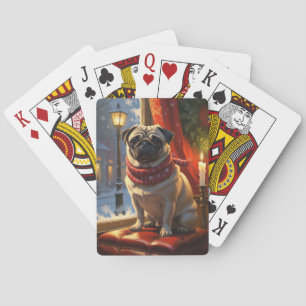 Mops mit Weihnachtsbeleuchtung Urlaub Spielkarten
