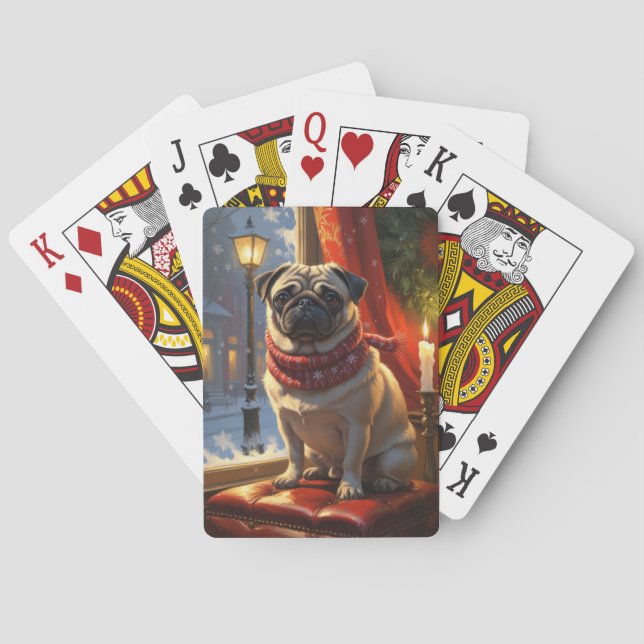 Mops mit Weihnachtsbeleuchtung Urlaub Spielkarten (Rückseite)