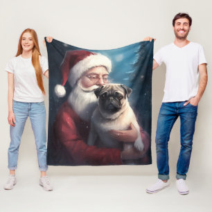 Mops mit Weihnachtsmann Festliches Weihnachten Fleecedecke