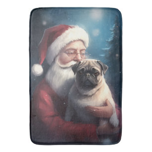 Mops mit Weihnachtsmann Weihnachten Badematte