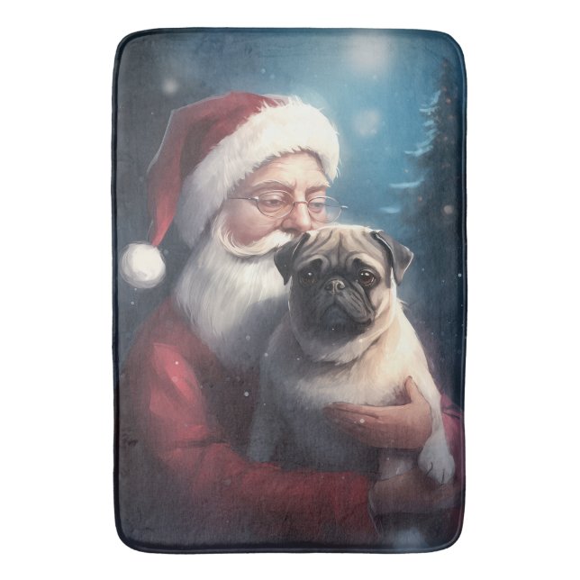 Mops mit Weihnachtsmann Weihnachten Badematte (Vorderseite Vertikal)