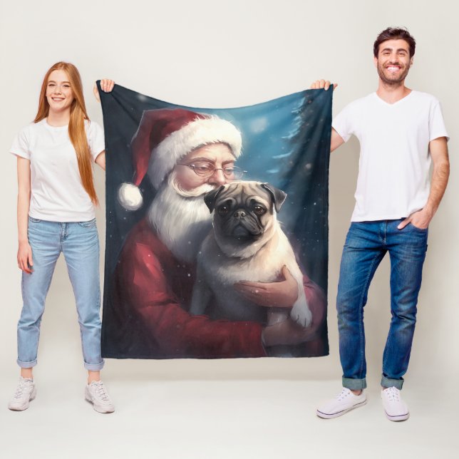 Mops mit Weihnachtsmann Weihnachten Fleecedecke (Beispiel)