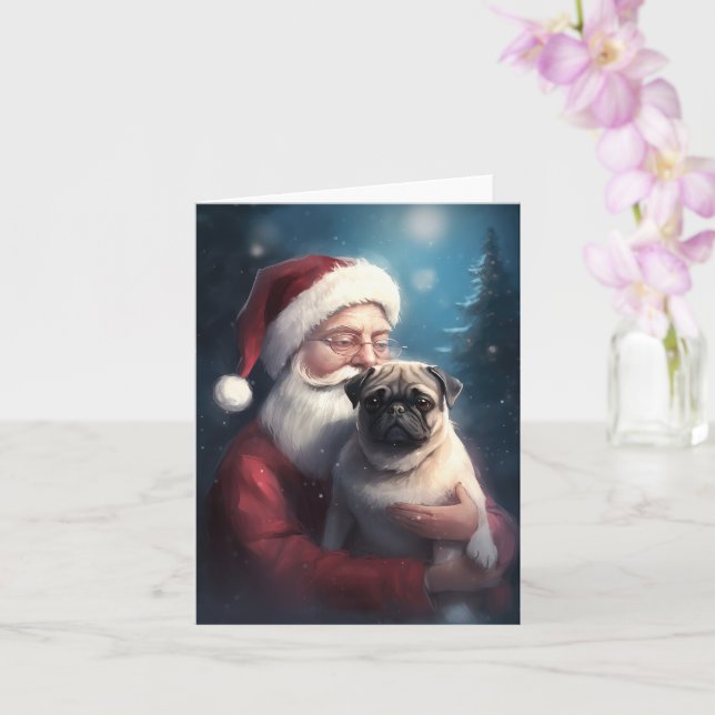 Mops mit Weihnachtsmann Weihnachten Karte (Orchidee)