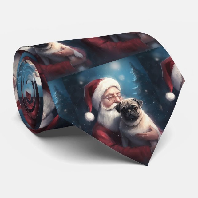 Mops mit Weihnachtsmann Weihnachten Krawatte (Gerollt)