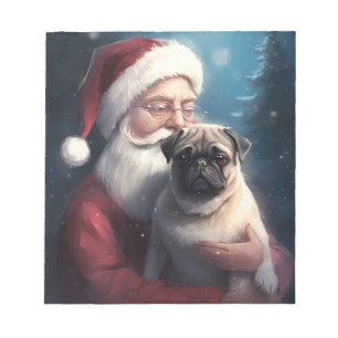 Mops mit Weihnachtsmann Weihnachten Notizblock