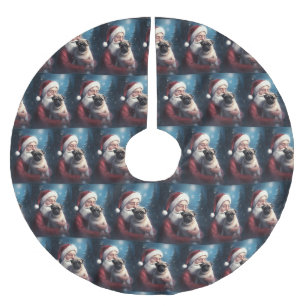 Mops mit Weihnachtsmann Weihnachten Polyester Weihnachtsbaumdecke