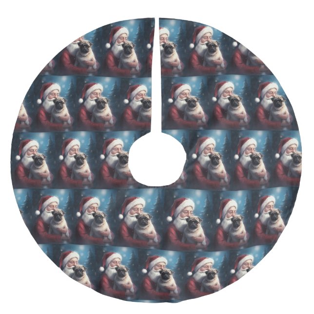 Mops mit Weihnachtsmann Weihnachten Polyester Weihnachtsbaumdecke (Vorderseite)