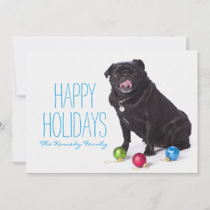 Mops mit Weihnachtsschmuck Feiertagskarte