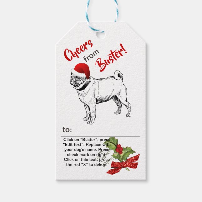 Mops mit Weihnachtsschneeflocke Persönlich gestalt Geschenkanhänger (Vorderseite)