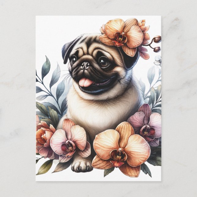 Mops mit Zweigstelle Orchid, Postüberquerung Postkarte (Vorderseite)