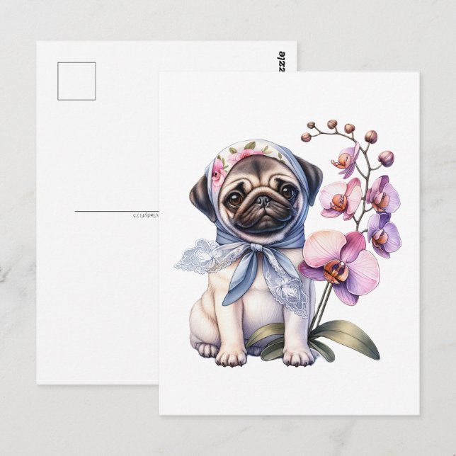Mops mit Zweigstelle Orchid, Postüberquerung Postkarte (Vorne/Hinten)