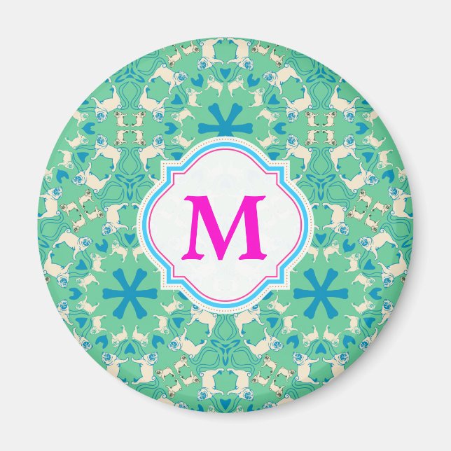 Mops Moderne Muster / Mopsmuster Magnet (Vorne)
