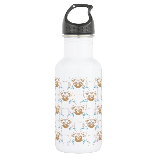 Mops-Muster braun blau Trinkflasche (Vorderseite)