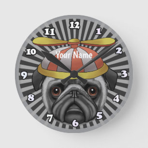 Mops-Mütze Runde Wanduhr
