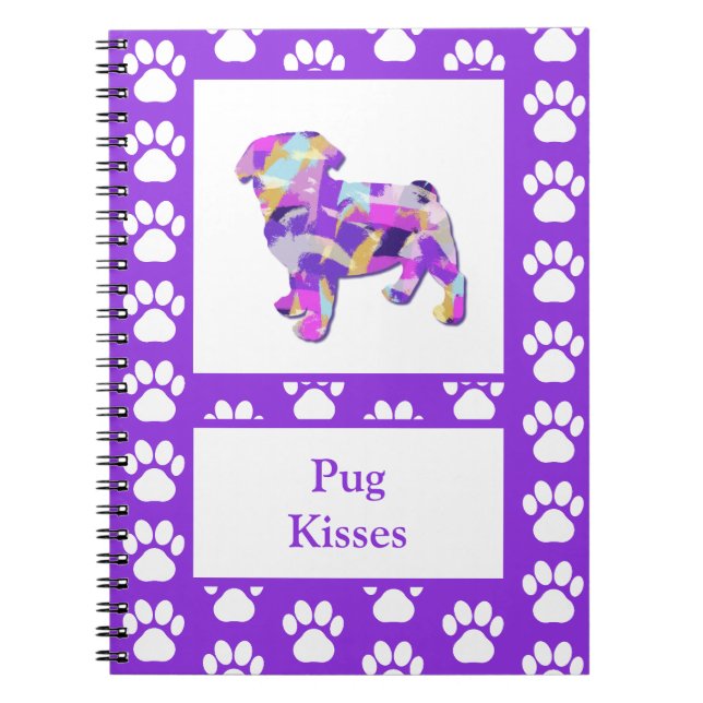 Mops Niedlich Hunde Silhouette Paw Lila PY&B Notizblock (Vorderseite)