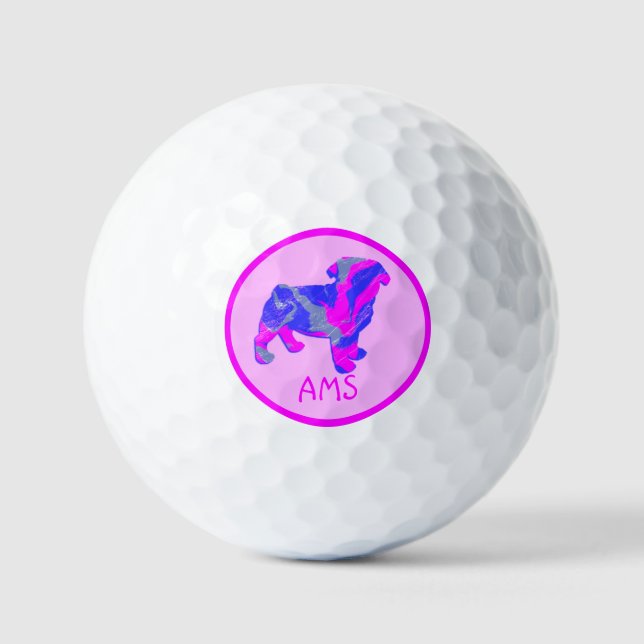 Mops Niedlich Pink Dose Silhouette Monogramm Golfball (Vorderseite)