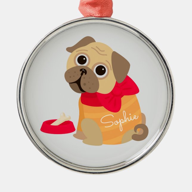 Mops niedlicher Hund personalisierter Name Ornament Aus Metall (Vorne)