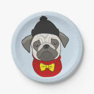 Mops - niedlicher Hund zu Weihnachten Pappteller