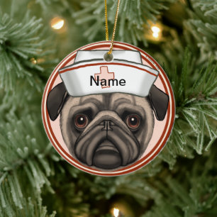 Mops Nurse Keramik Ornament