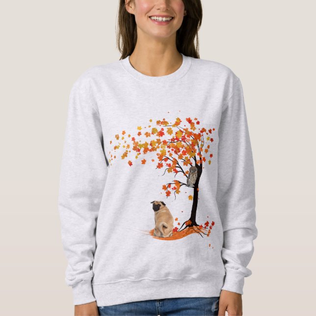 Mops Owl and Fall Mops Eigentümer Funny Mops Herbs Sweatshirt (Vorderseite)