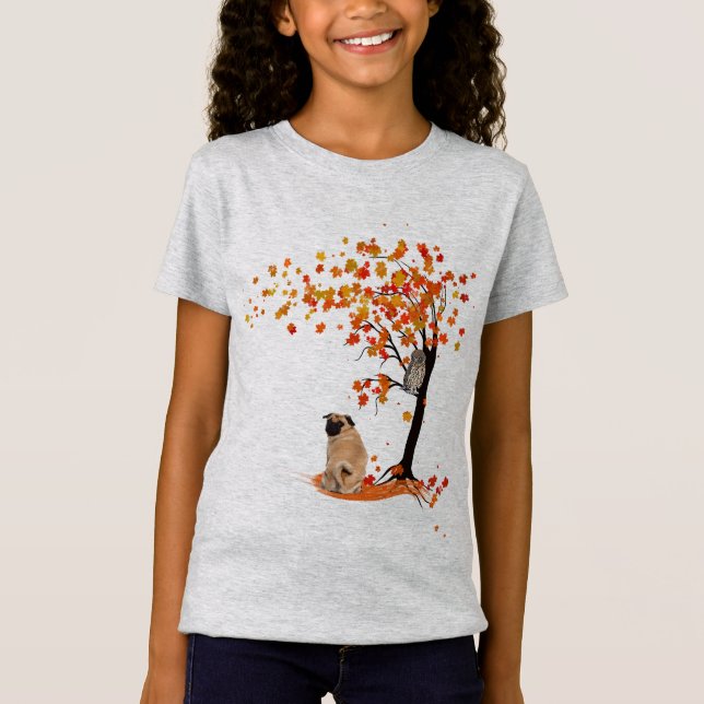 Mops Owl and Fall Mops Eigentümer Funny Mops Herbs T-Shirt (Vorderseite)