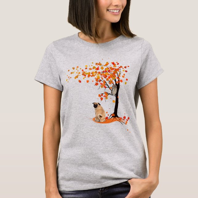 Mops Owl and Fall Mops Eigentümer Funny Mops Herbs T-Shirt (Vorderseite)