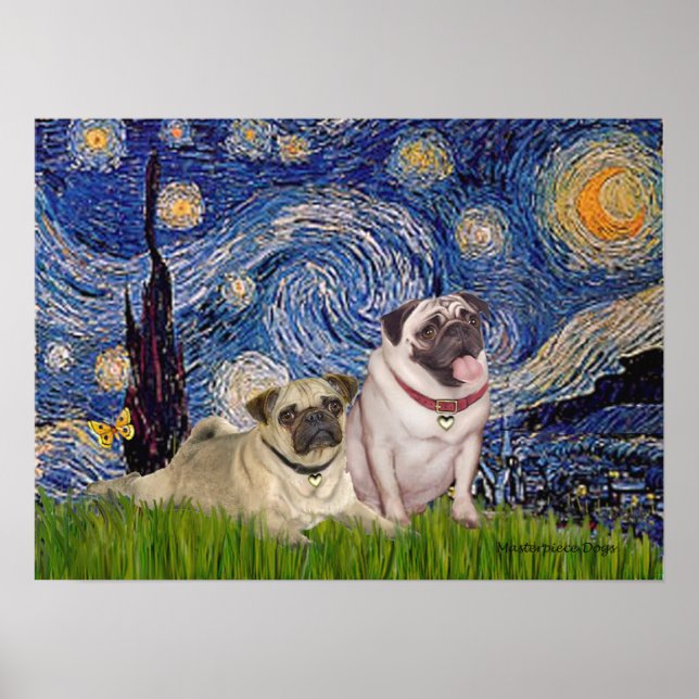 Mops Pair (fawn) - Starry Night Poster (Vorne)
