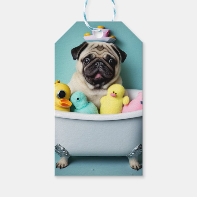 Mops Paradies: Badefreudigkeit in der Tube Geschenkanhänger (Vorderseite)
