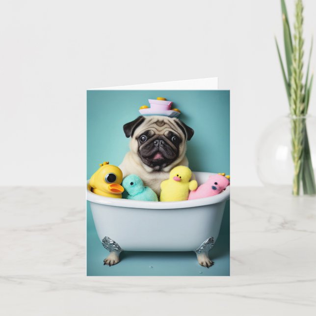Mops Paradies: Badefreudigkeit in der Tube Karte (Vorderseite)