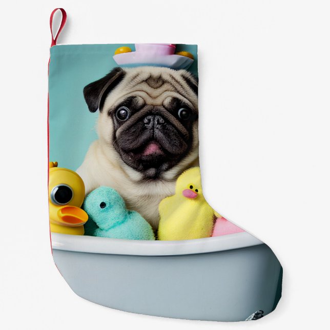 Mops Paradies: Badefreudigkeit in der Tube Kleiner Weihnachtsstrumpf (Vorderseite)