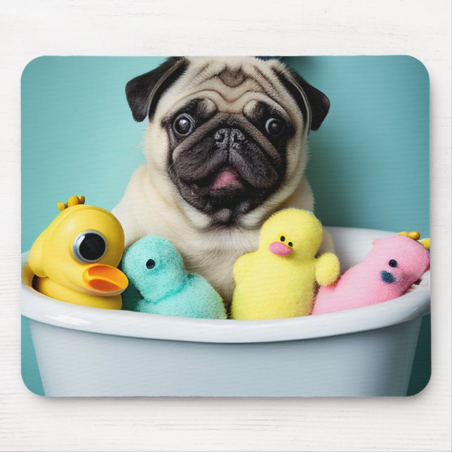 Mops Paradies: Badefreudigkeit in der Tube Mousepad (Vorne)