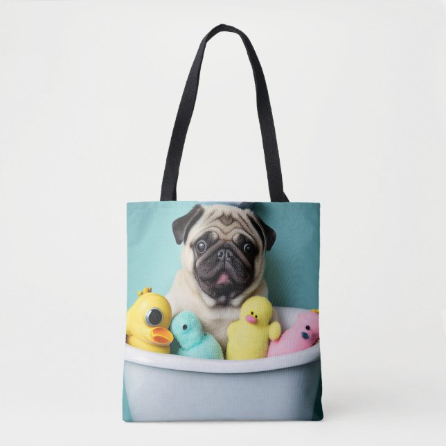 Mops Paradies: Badefreudigkeit in der Tube Tasche (Vorderseite)