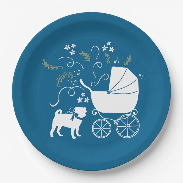 Mops Party Blue Theme Celebration Pappteller (Vorderseite)