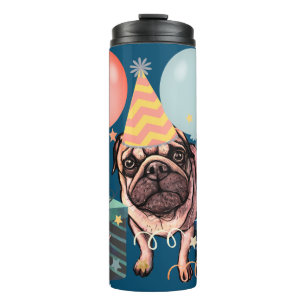Mops Party Celebration Balloons Dog Foto Confetti Thermosbecher