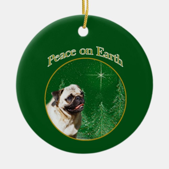 Mops Peace Keramik Ornament (Vorne)