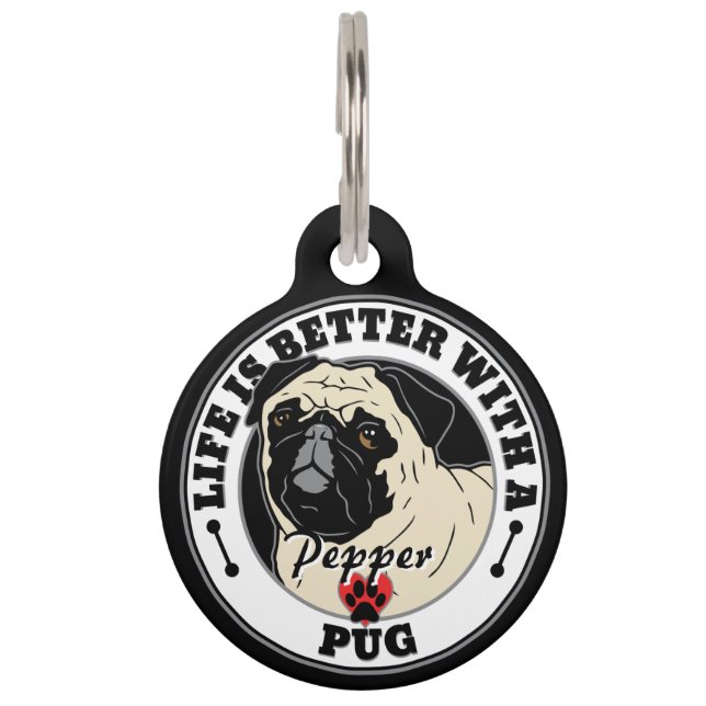 Mops Personalisiertes Leben ist besser mit einem M Tiermarke (Vorderseite)