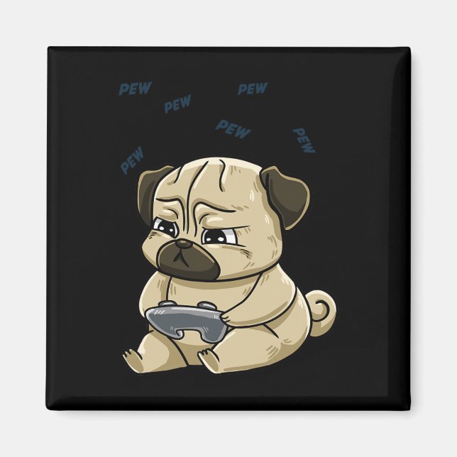 Mops Pew Gamepad Niedlich Hob Magnet (Vorne)