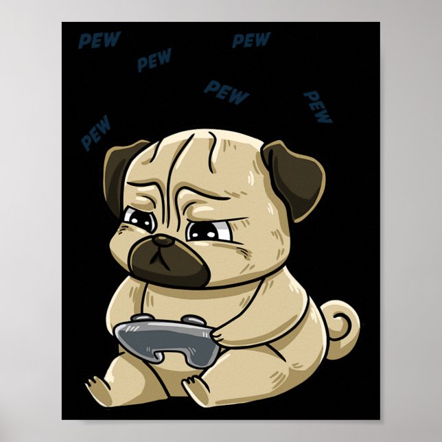 Mops Pew Gamepad Niedlich Hob Poster (Vorne)