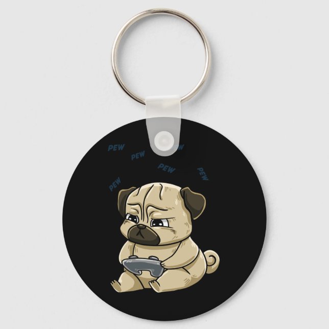 Mops Pew Gamepad Niedlich Hob Schlüsselanhänger (Vorderseite)