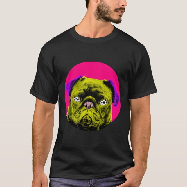 Mops Pink Bubble Pop Art 843 T-Shirt (Vorderseite)