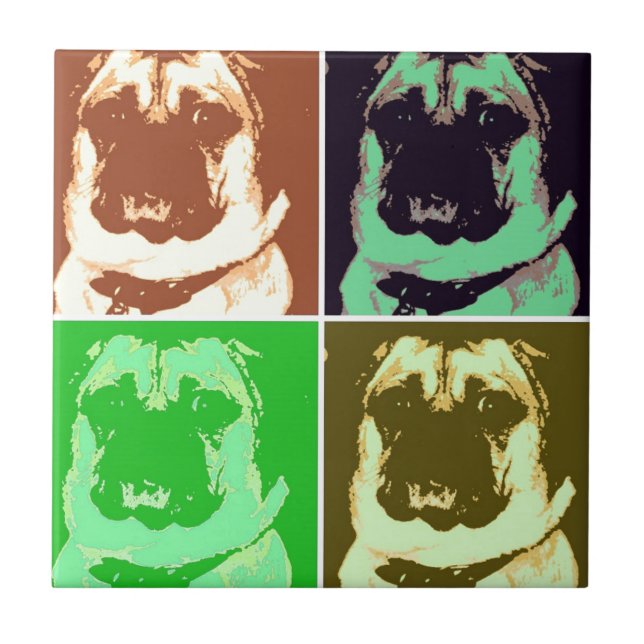 Mops Pop Art Fliese (Vorderseite)
