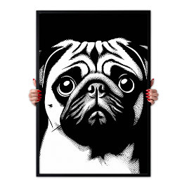 Mops Pop Art Weiß & Schwarz Lustige Chic Ästhetik Poster