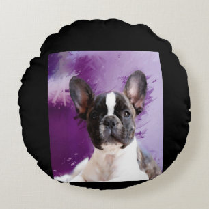 Mops Portrait Kunst, Niedlicher Mops Rundes Kissen
