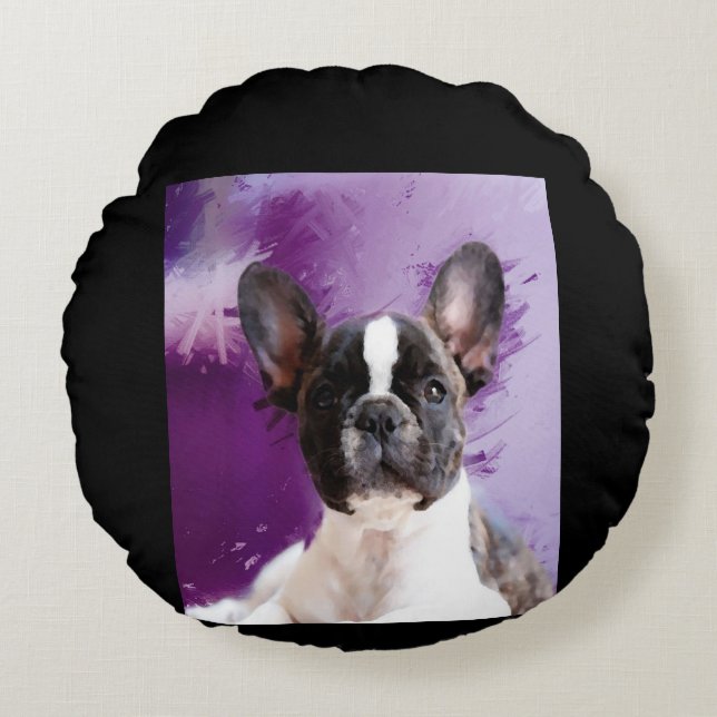 Mops Portrait Kunst, Niedlicher Mops Rundes Kissen (Vorderseite)